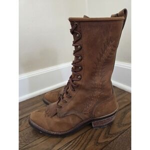 Abilene Packer Boots Women's 6.5m Lace Up Kiltie Granny Western Workhorse